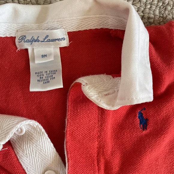 ❤️🧡Ralph Lauren Baby romper collar tee ❤️🧡Size 9 Months - Picture 2 of 5